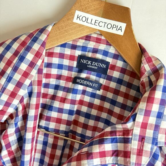 Nick Dunn London Mens L Modern Fit Dress Shirt Red White Blue 16/16.5‎ 34-35 J1 - Picture 2 of 7